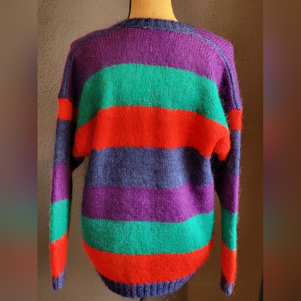 Knit Knit Acrylic & Mohair Striped Cardigan With Matching Knit Tank Top Large - Picture 3 of 15